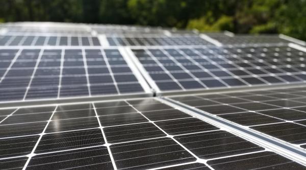 Solar panels on the roof of the Stuart Center.