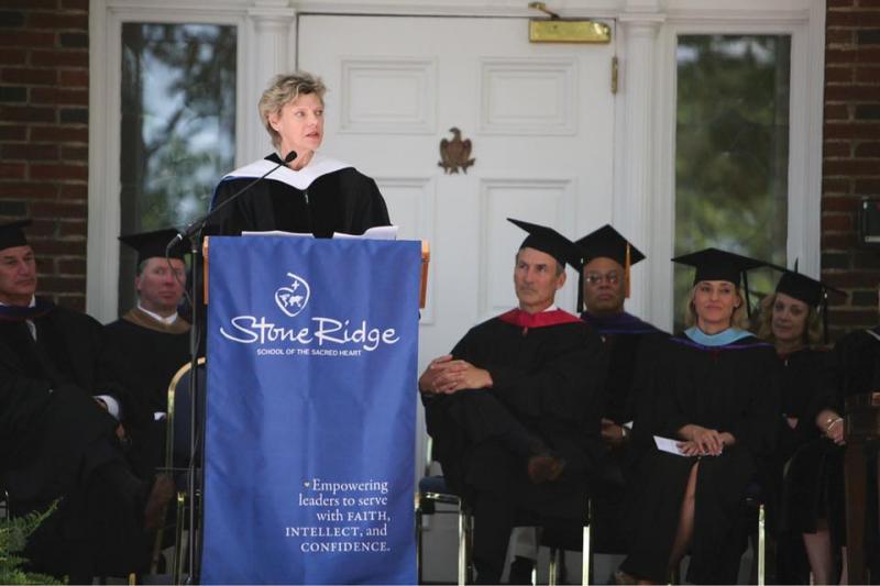 Cokie Roberts giving the commencement address at her alma mater Stone Ridge School of the Sacred Heart in Bethesda, Maryland Cokie Roberts giving the commencement address at her alma mater Stone Ridge School of the Sacred Heart in Bethesda, Maryland